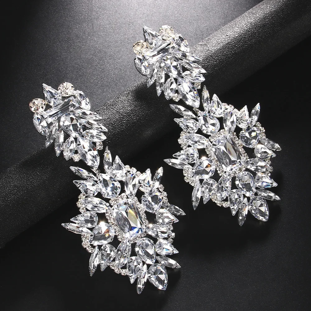 Exaggerated Geometric Rhinestone Earrings Dangle Wedding Accessories Oversize Crystal Pendant Earrings Party Jewelry Gift 250519