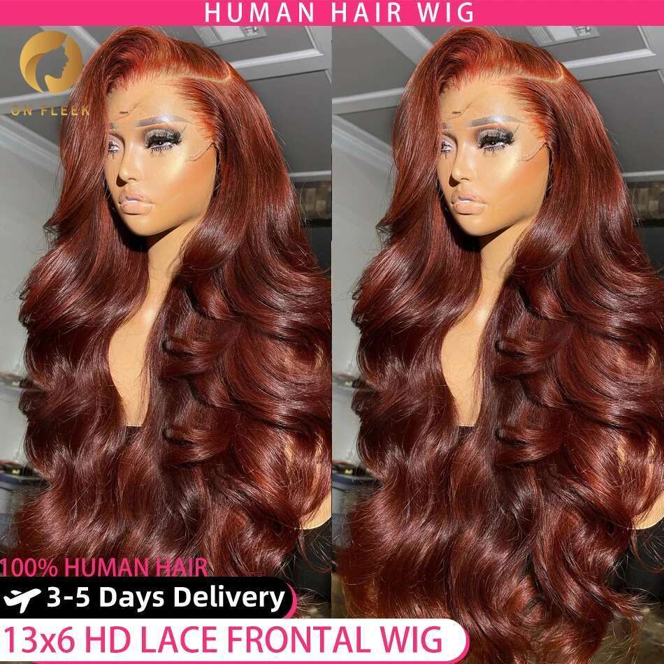 13x4 Reddish Brown Body Wave 13x6 Hd Lace Frontal Human Hair Wigs Pre Plucked 5x5 Closure Wig