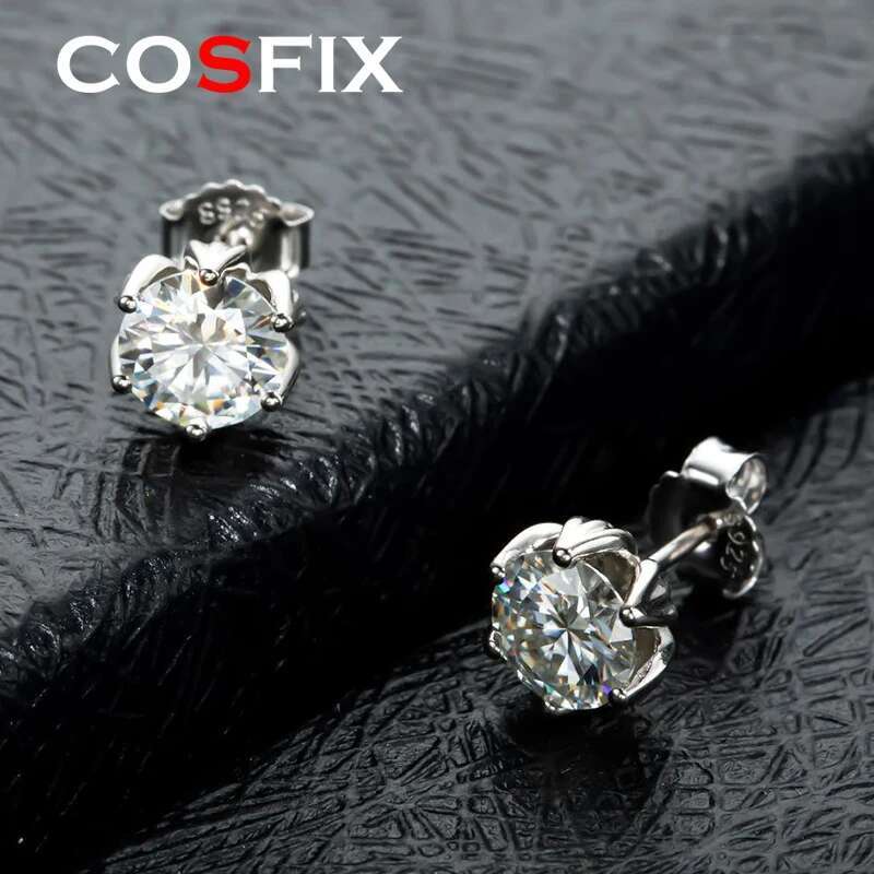 Classic 925 Sterling Silver Moissanite Stud Earrings For Women 6.5mm Simple Six Prong Stud Earrings Birthday Gift