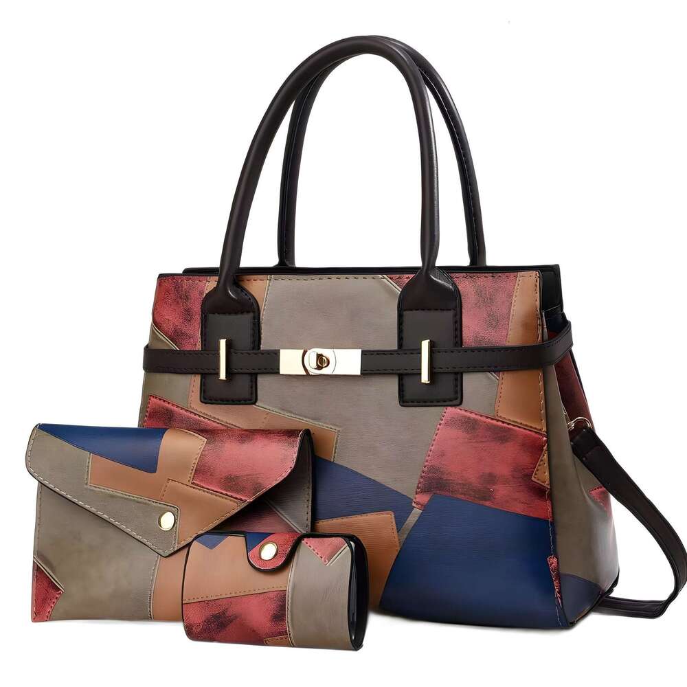 Three piece set mother handbag splicing large capacity women s shoulder crossbody bag commuting tote bags