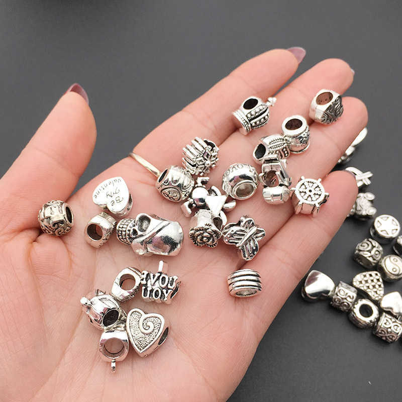 diy jewelry accessories, bracelets and necklaces made of 60 kinds of Tibetan silver alloy carved large-hole beads W241205