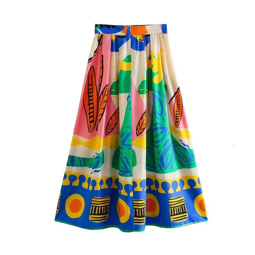 Women's Wear 9277 Spring New Women's Fashion Hanging Strap Tank Top+High Waist Printed Half Skirt Set