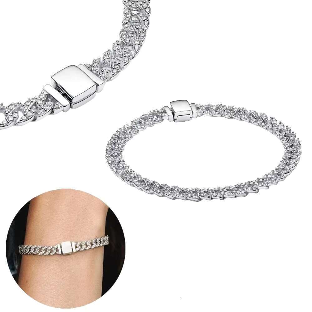 Gold and sier eternal paving Cuban chain bracelet fits charming women's shiny jewelry fashion trend 2025 hot selling