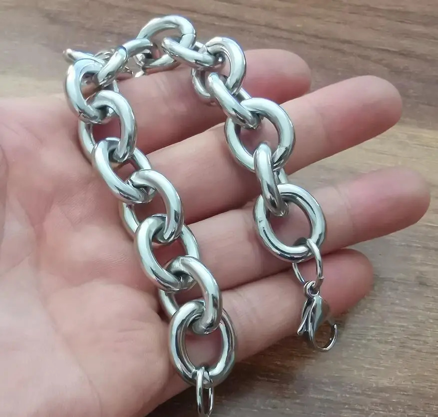 Chunky Oval Rolo Link Chain Stainless Steel Bracelet For Mens Boy Smooth Fashion Jewelry 15mm Wide Choose Lenght High Polished 250520