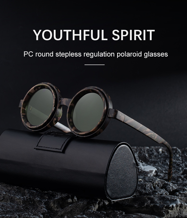 Polarized ND9 Adjustable Dimming Sunglasses Round Small Frame Steampunk Men Light-Reducing Sun Glasses For Fishing Driving UV400 IVSTA