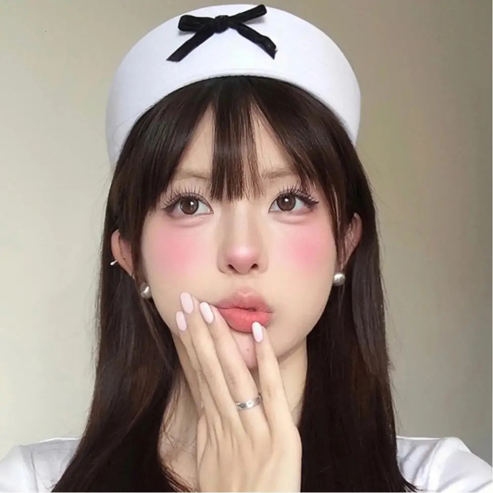 Y2K Sweet Pink White Bowknot Beret JK Beret Hat Sexy Dome Sailor Hat Korean Style Navy Cap Niche Flipped Nurse Cosplay Beret Cap 250520