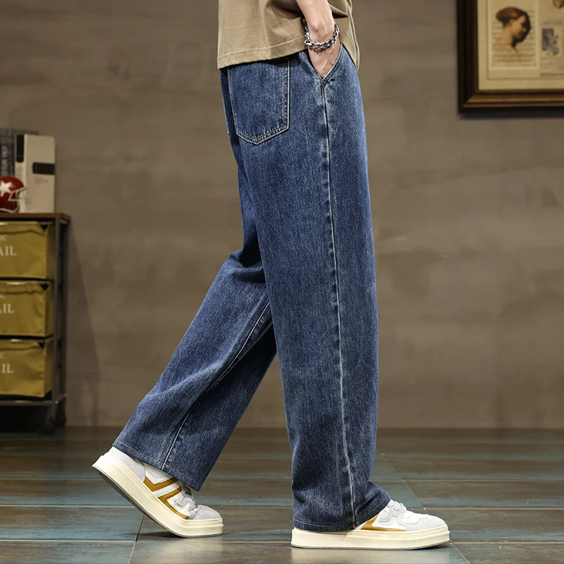 Men Straight Leg Blue Gray Loose Y2K Drawstring Jeans Streetwear Casual Wide Denim Pants Male Baggy Stylish Harajuku Trousers 250519