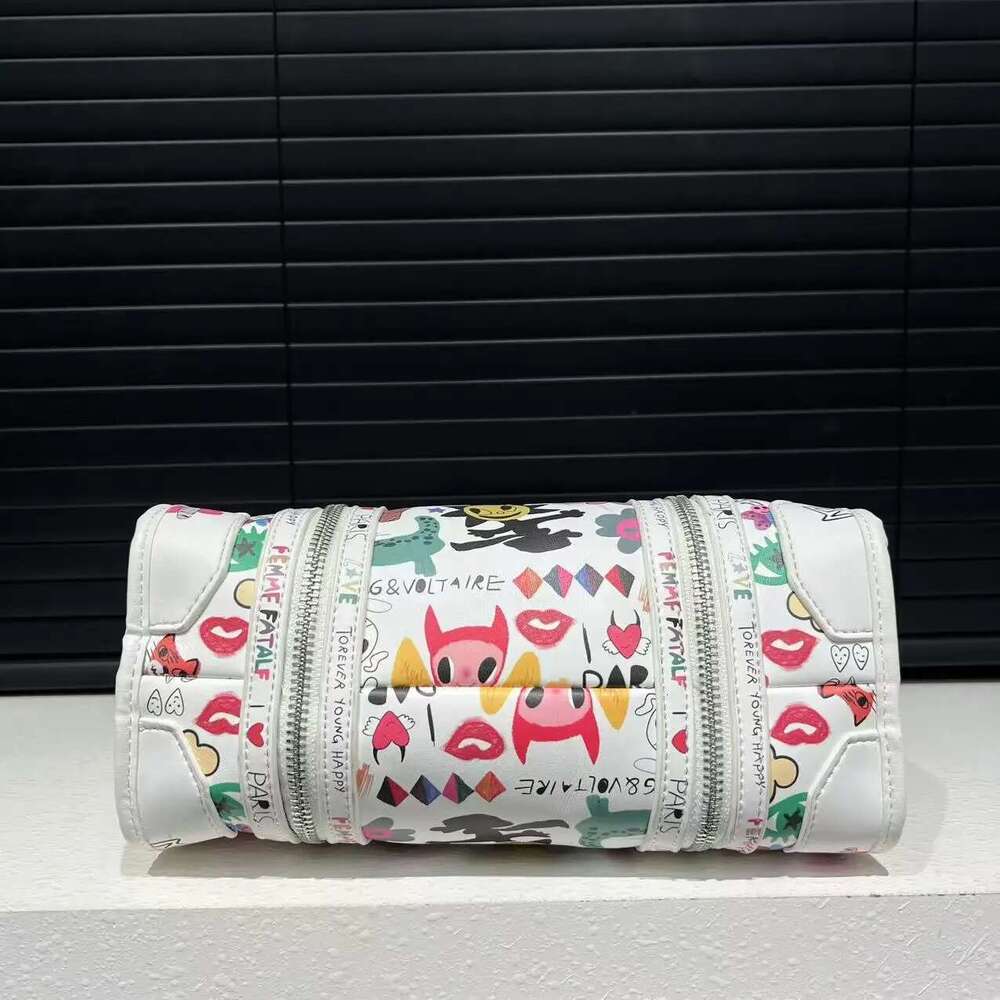 Ladies' Fashionable Graffiti Funny Design Handbag With Multiple Zippers, Luxurious Single Shoulder Diagonal Cross Bag