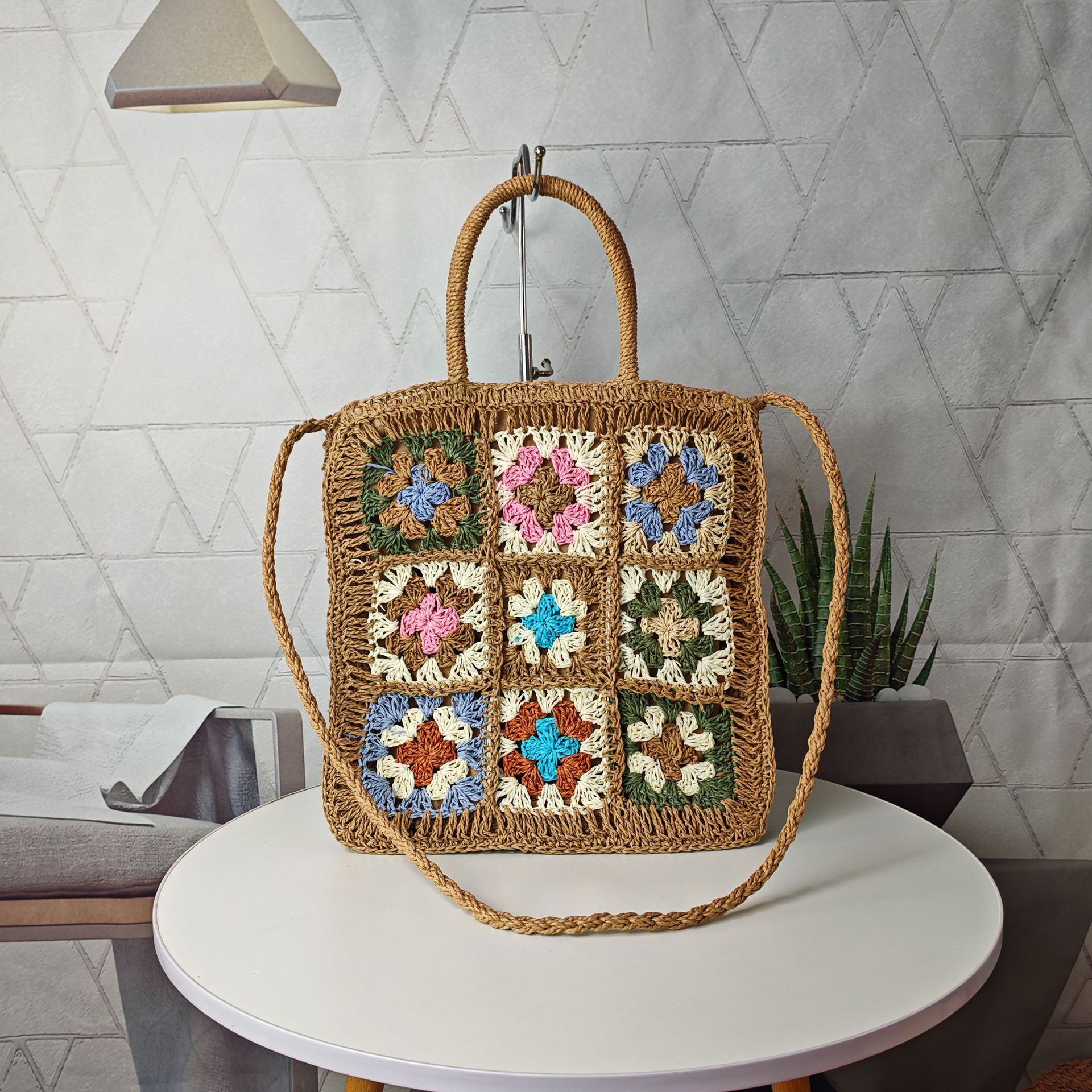 designer bag Bohemian style handbag shoulder handmade hook flower splicing crossbody grass woven bag