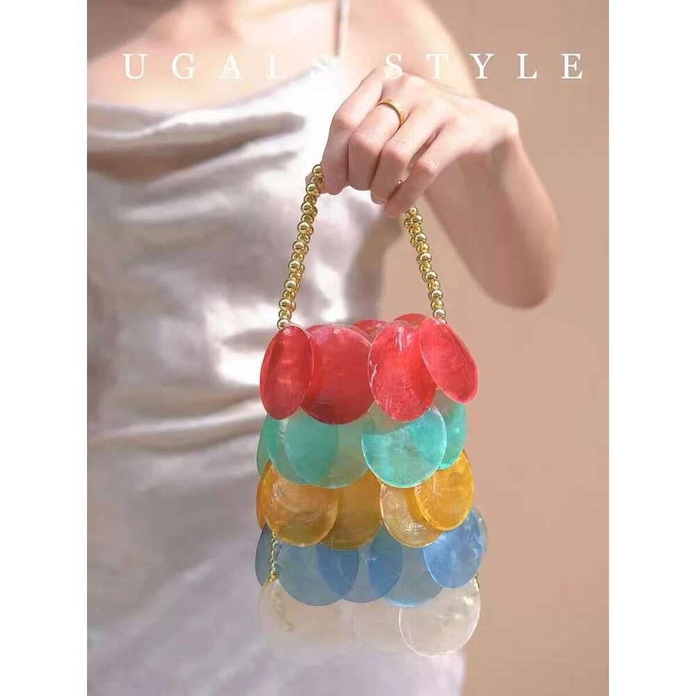 Womens Handbag Fashion Natural Shell Case Woven Handmade Bucket Beads Beading Shoulder Holiday Vacation Beach Bag