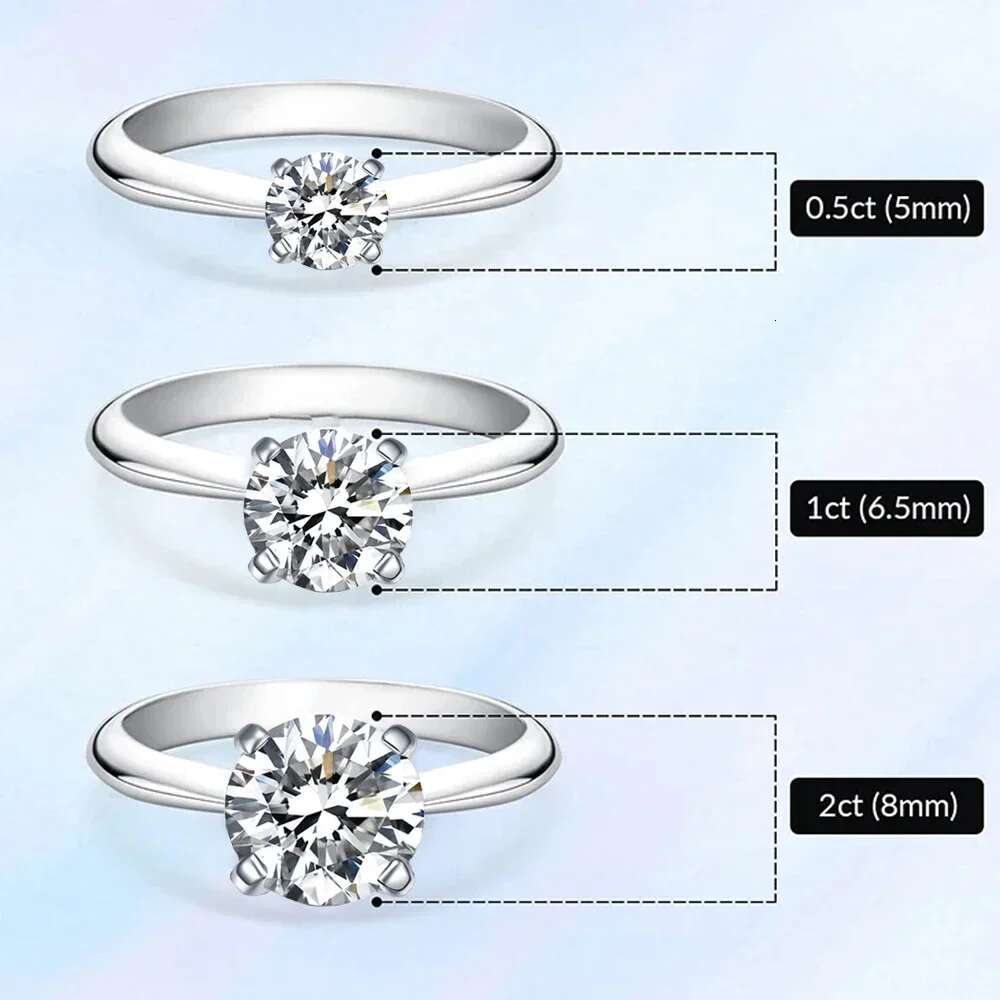 0.5-2Carat Moissanite Engagement Ring With GRA Certified Classic Lab Diamond Promise Band 925 Sterling Silver Jewelry for Women