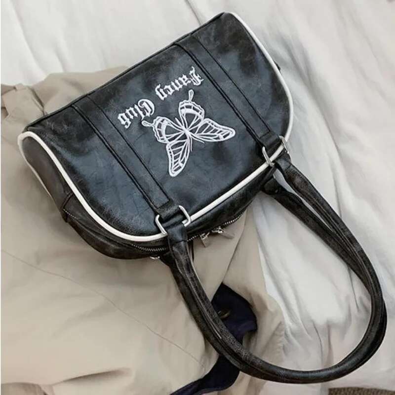 MBTI Vintage Y2k Womens Handbag Embroidery Butterfly Elegant Fashion Shoulder Casual Haruku Exquisite Female Boston Bag