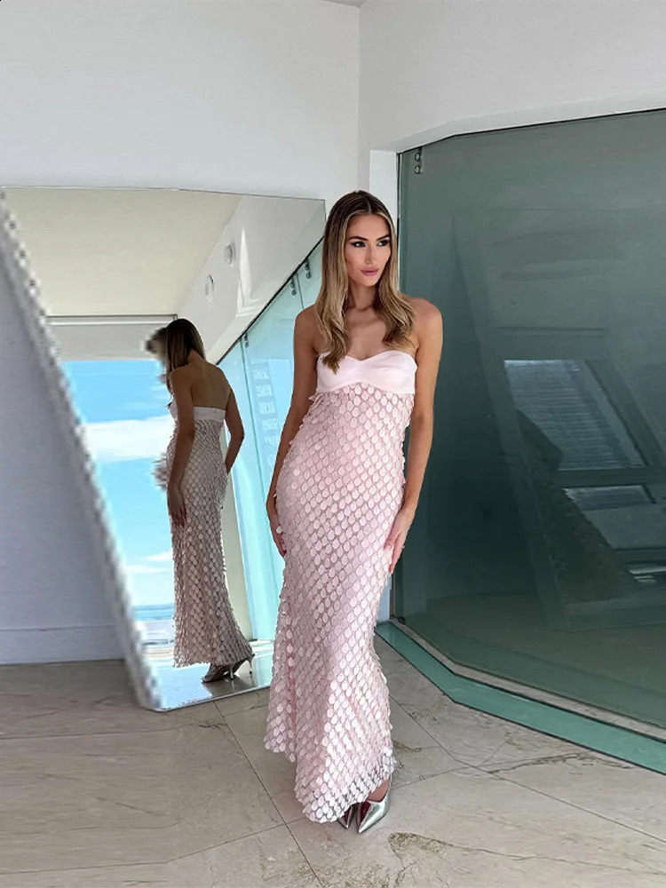 Elegant Sexy Long Dress Women Strapless Slim Patchwork Vestidos Female Spring Summer Chic Party Beach Holiday Robe Lady 250519