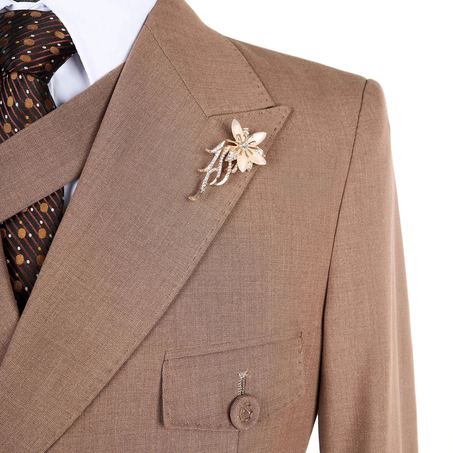 Elegant Suits for Men Brown 2 Pieces Blazer Pants Set High Quality Double BreastedButtons Wedding Party 250516