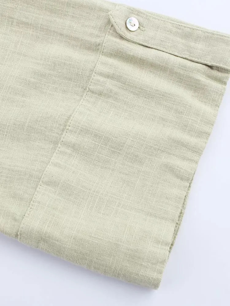 Women Summer Shirts Dress Vintage Solid Linen VNeck 34 Sleeve Loose Female Elegant Street MIDI Dresses Clothing 250520