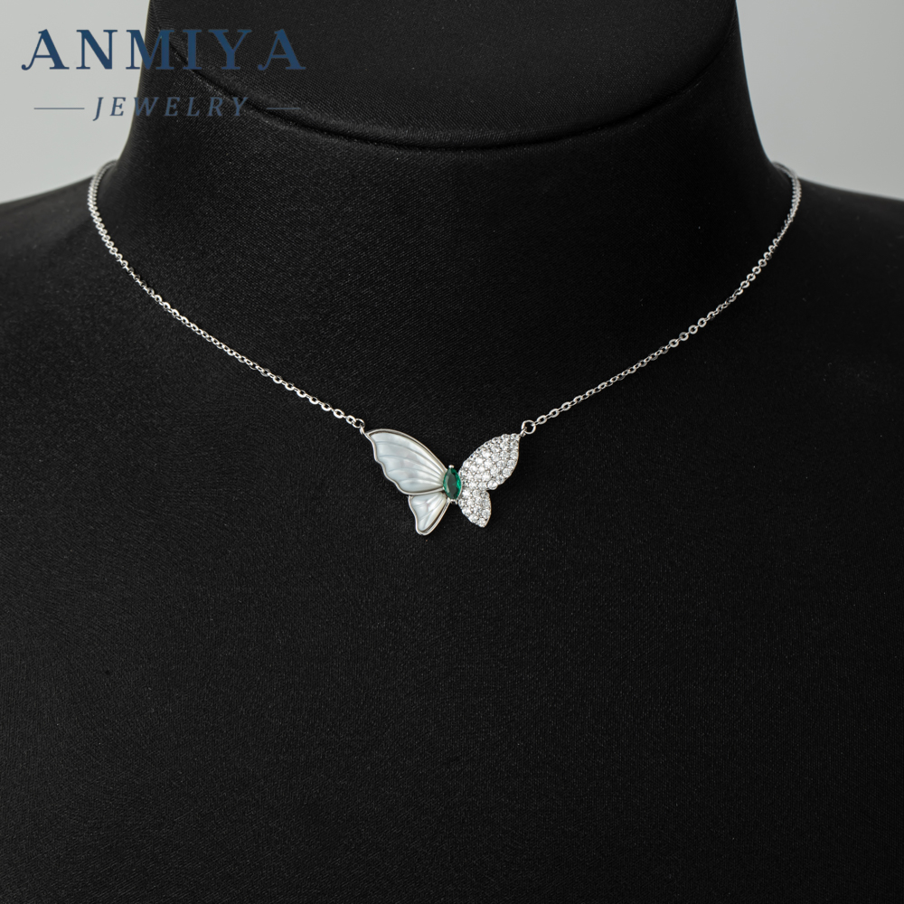 Butterfly Chain Crafted 925 Sterling Silver Necklace Fashion Green Zircon Jewelry Necklaces for Women