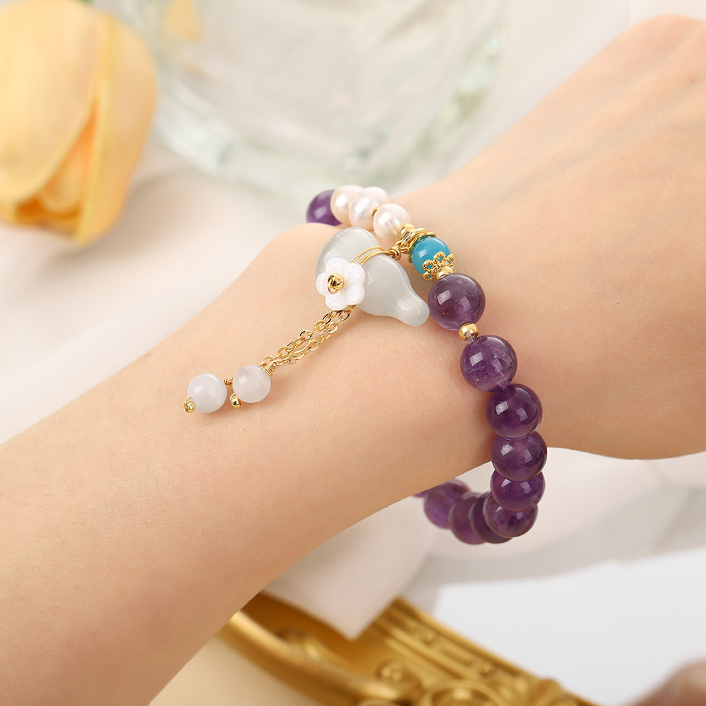 Chinese style gourd pendant, bracelet, natural amethyst bracelet for women