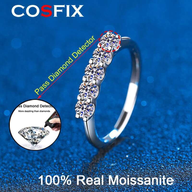 3MM Sterling Silver 0.5CT Moissanite Half Eternity Wedding Band Ring For Women 5 Stone Round Brilliant Cut Engagement Ring Set
