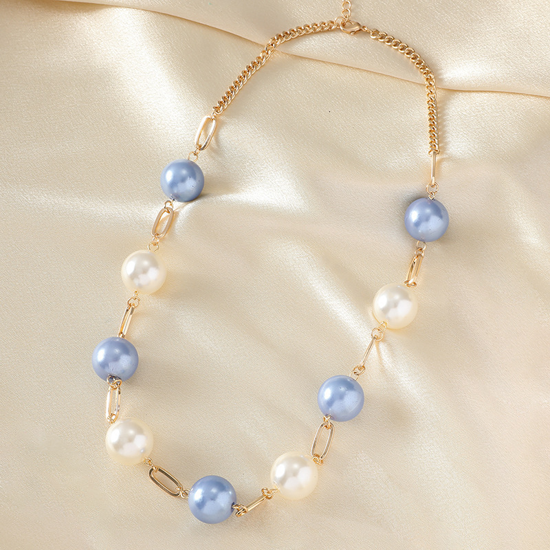 New colored long necklace, high-end feel, color preservation, light sweater, pearl chain