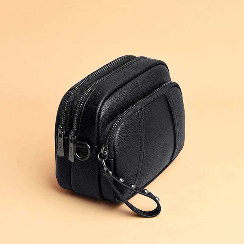 Solid Color Fashionable Rivet Zipper Women's Mobile Phone Simple Soft Leather Shoulder Crossbody Small Square Bag Handbag