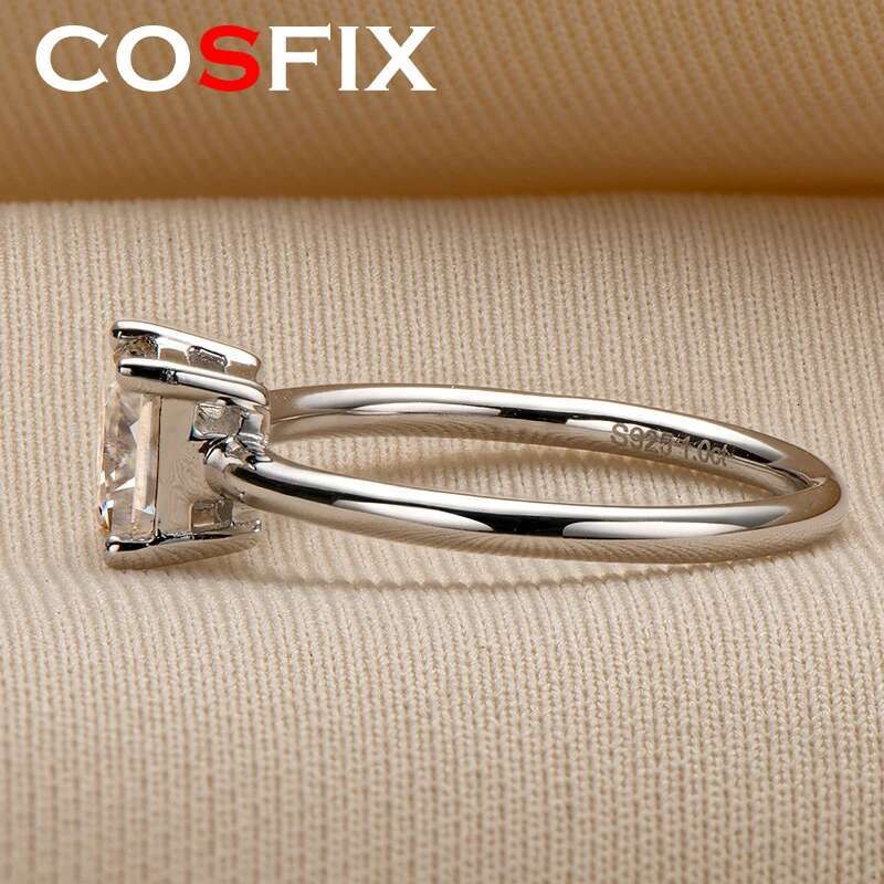 COSFIX Sterling Silver Engagement Ring for Women 1.0ct D Color Princess Cut Moissanite Promise Anniversary Rings Jewelry Gifts