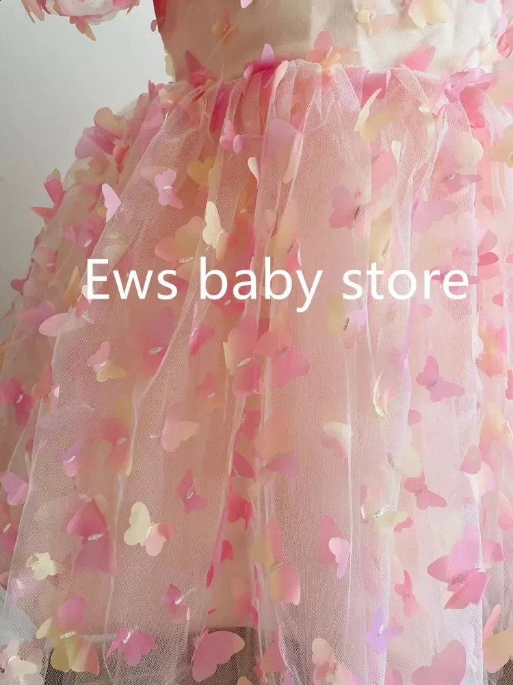 Fashion Baby Girl Dress Butterfly Puff Sleeve Child Tulle Princess Dress For Vestido Pageant Party Birthday A3743 250519