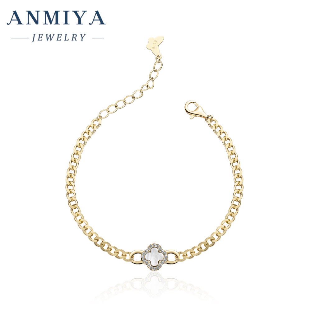 Customized 18k Gold Plated 925 Silver Four Leaf Clover Fashion Jewelry Bracelet Women Gift