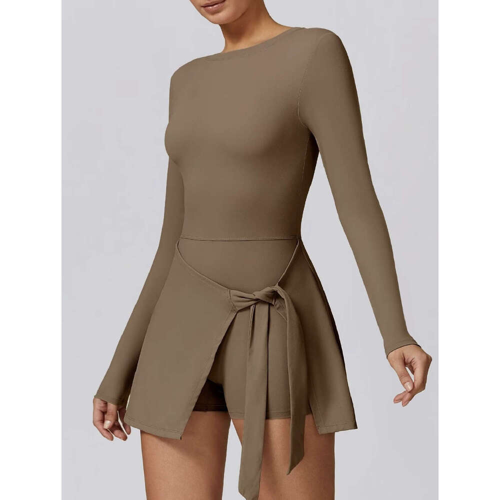 Womens Dress Womandress June Fake Two Anti Glare Tight Fitting Sports Slimming Straps Casual Fitness Beautiful Back Yoga Womens Long Sleeved Tennis Sk