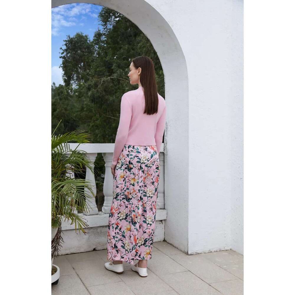 AP 2025Ss Women Floral Satin Slip Dress Light Pink Knitting V-Neck Sweater Elegant Lady Skirt Designer