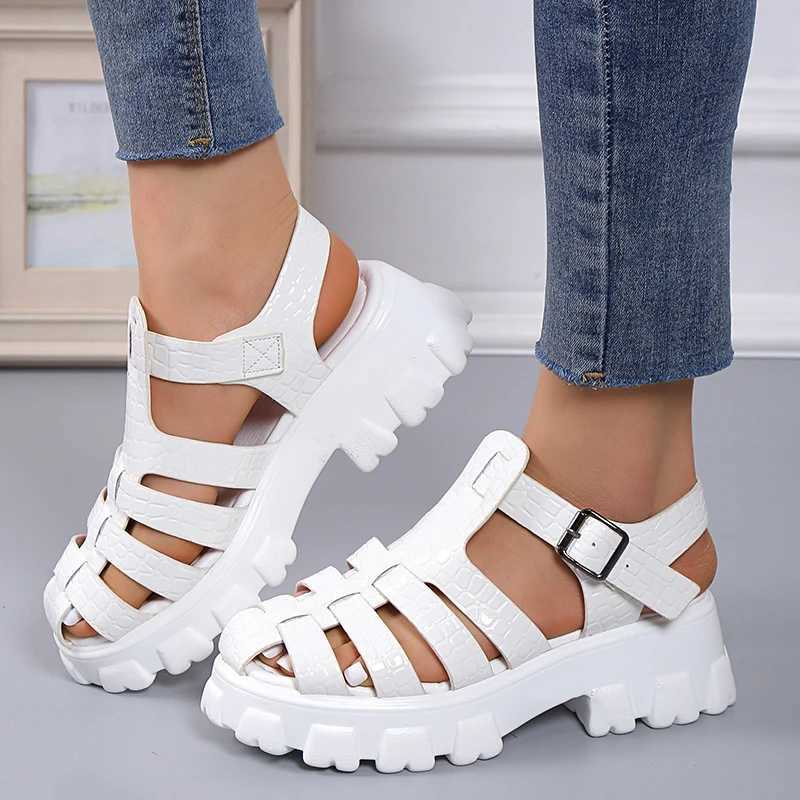 Summer Fashion Gladiator Women Narrow Band Cross-tied Platform Square Heel Peep Toe Rome Design Sexy Mature Shoes Ladies Female M250520