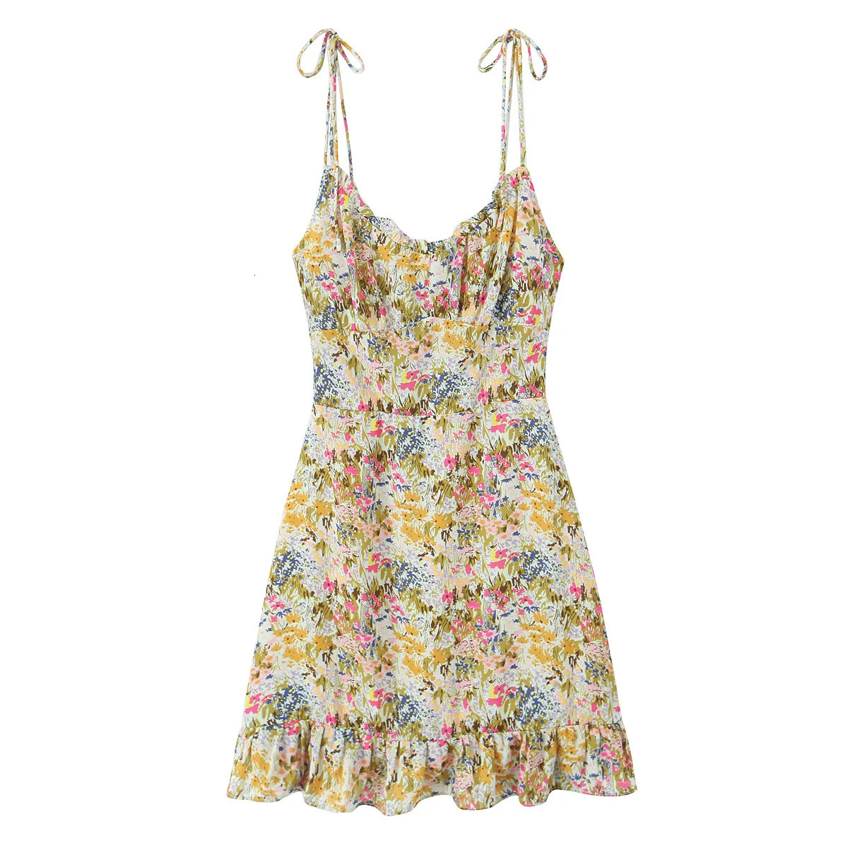 UNIZERA womens dress retro floral printed wood ear slim Vneck sling temperament summer 250520