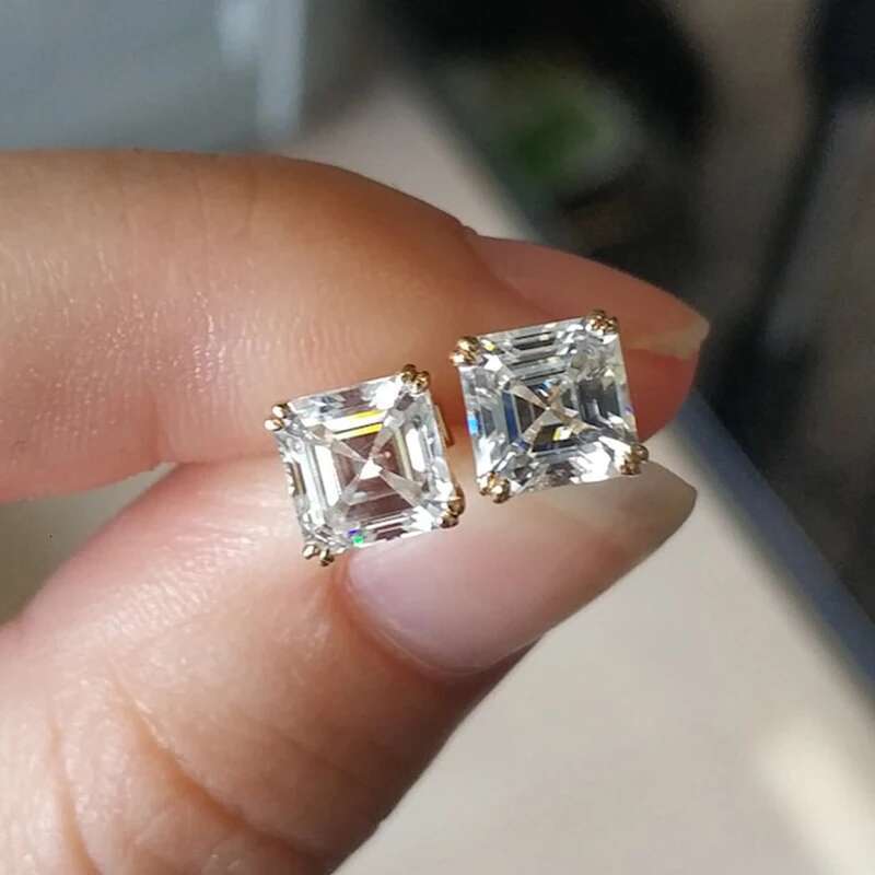 COSFIX Moissanite Stud Earrings for Women Luxury Men Moissanite Stud Earrings Asscher Cut D Color Womens Moissanite Earrings