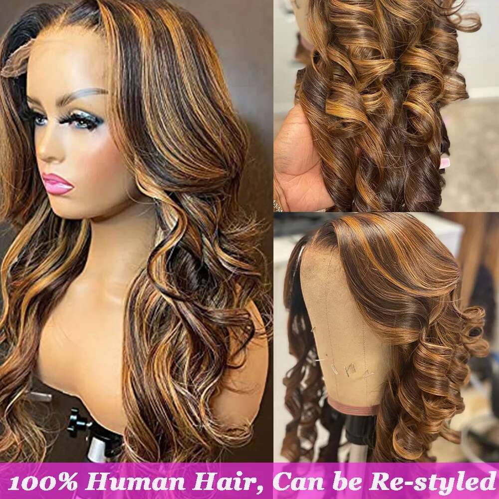 Highlight Body Wave Brazilian Human Hair Wigs For Black Women 13x4 Honey Blonde Front 13x6 HD Lace Frontal Wig Sale