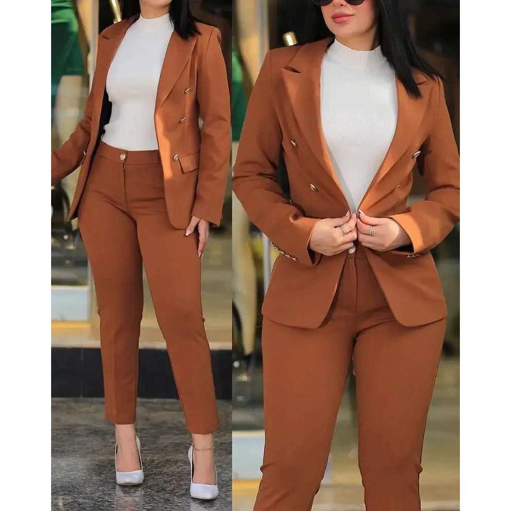 Sets For Women 2 Pieces Autumn Fashion Notched Neck Long Sleeve Blazer & Elegant High Waist Work Pants Set Office Lady