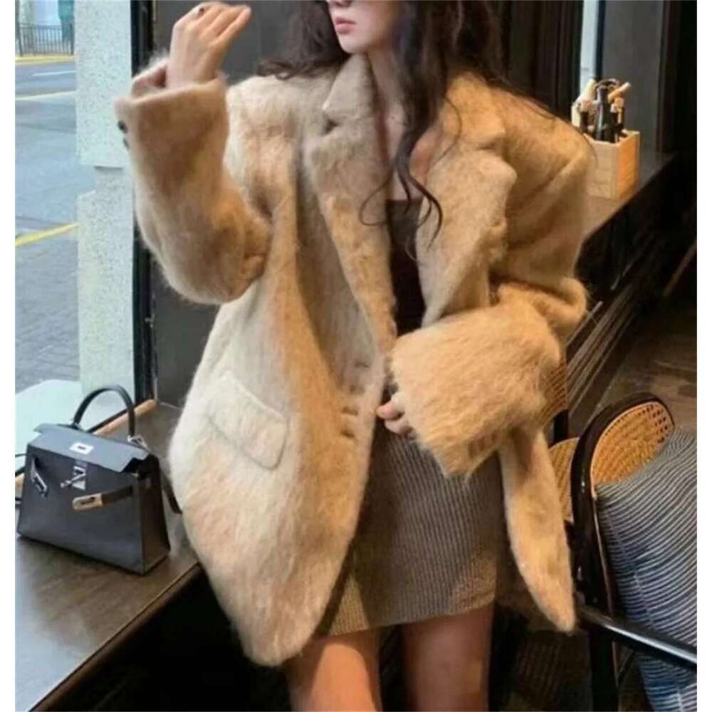 Women's Fashion Lapel Pink Coats Single Breasted Long Sleeve Elegant Coat Autumn Winter Warm Blazer Casual Pockets Lady Outwear