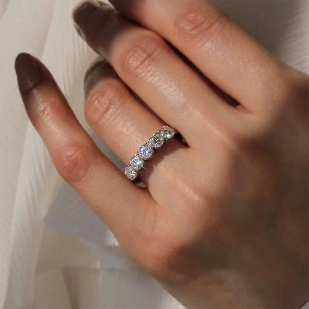 5 Stone 4mm 5mm Moissanite Engagement Rings for Women Brilliant Cut Diamond 925 Sterling Silver Stackable Promise Wedding Band