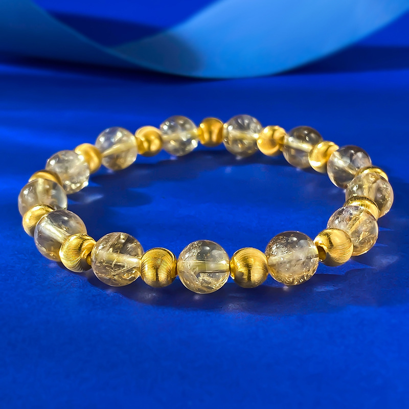 S925 Sterling Silver Luxury Gold-Plated Beaded Bracelet with Transparent Gemstones, Elegant and Stylish for Women