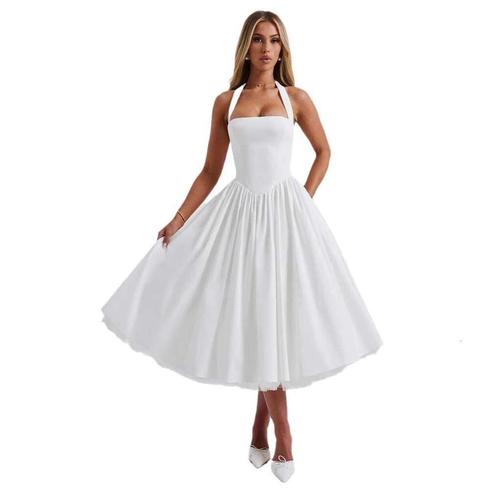 2025 European American fluffy evening popular women's lace up dresses, new casual and versatile fashionable clothing