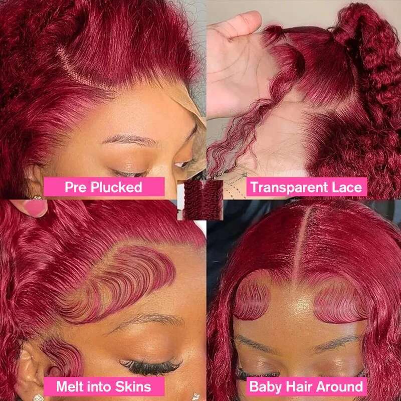 Bury 30 Inch Water Deep Wave Wigs 13x6 Hd Lace Frontal 13x4 99j Red Colored Curly Human Hair Wig
