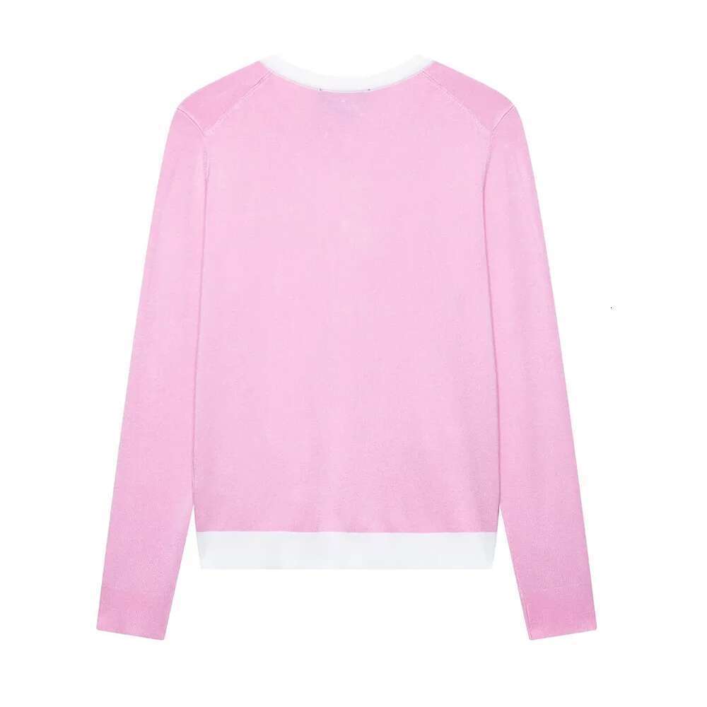 Office Lady Baby Blue Pink Two Color Round Neck Long Sleeves Single Breasted Women Slim Knit Cardigan Sweater ZATT 2025 Spring
