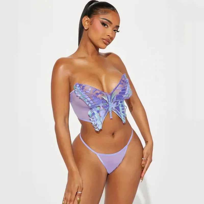 Sexy Ultra Thin Perspective Underwear Set For Women Sexy Bra Piece Set Butterfly Hollow Out Sexy Lingerie Set New R250520