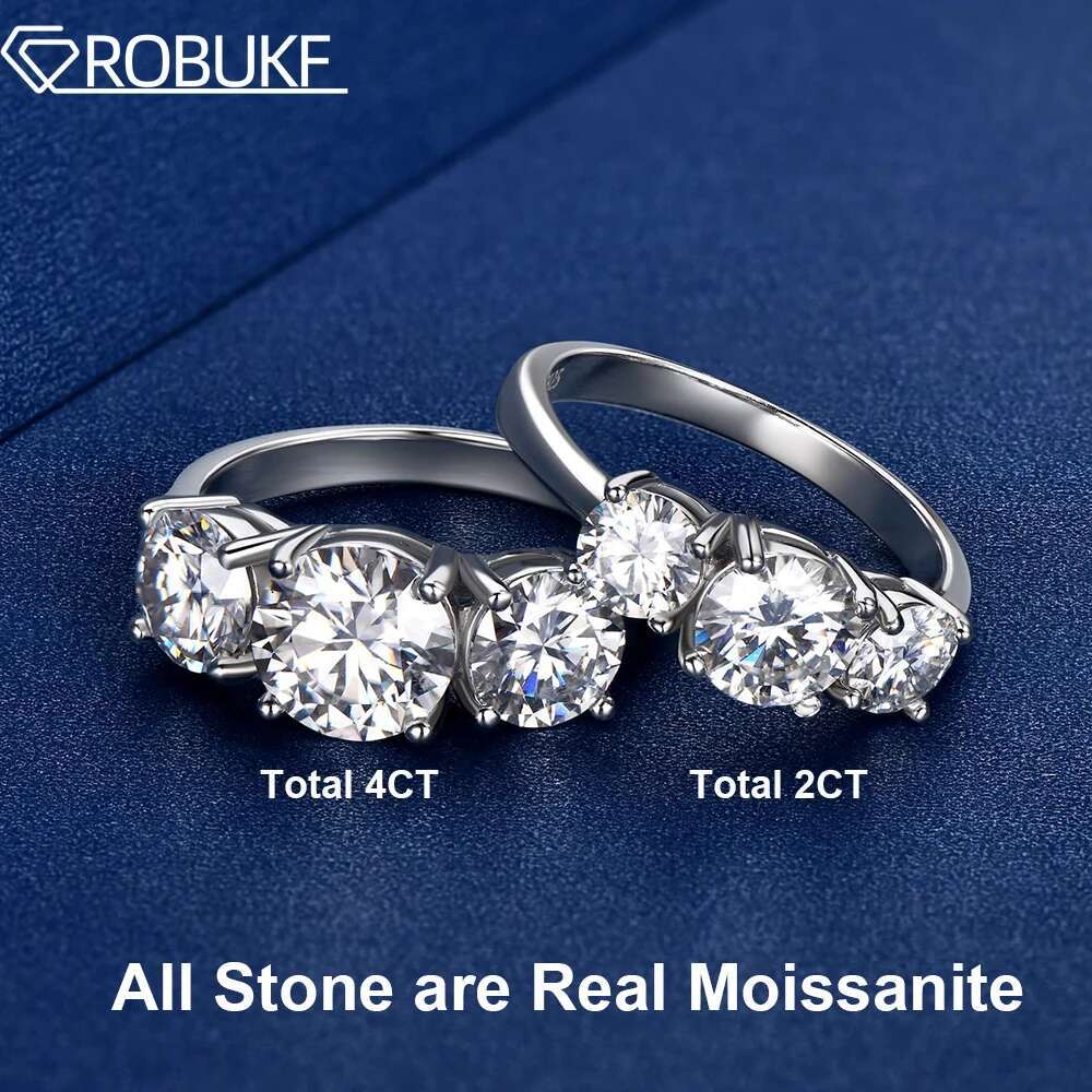 2 Carat Moissanite Engagement Ring For Women 3 Stones Lab Diamond 925 Sterling Silver 18K White Gold Plated Wedding Jewelry Gift