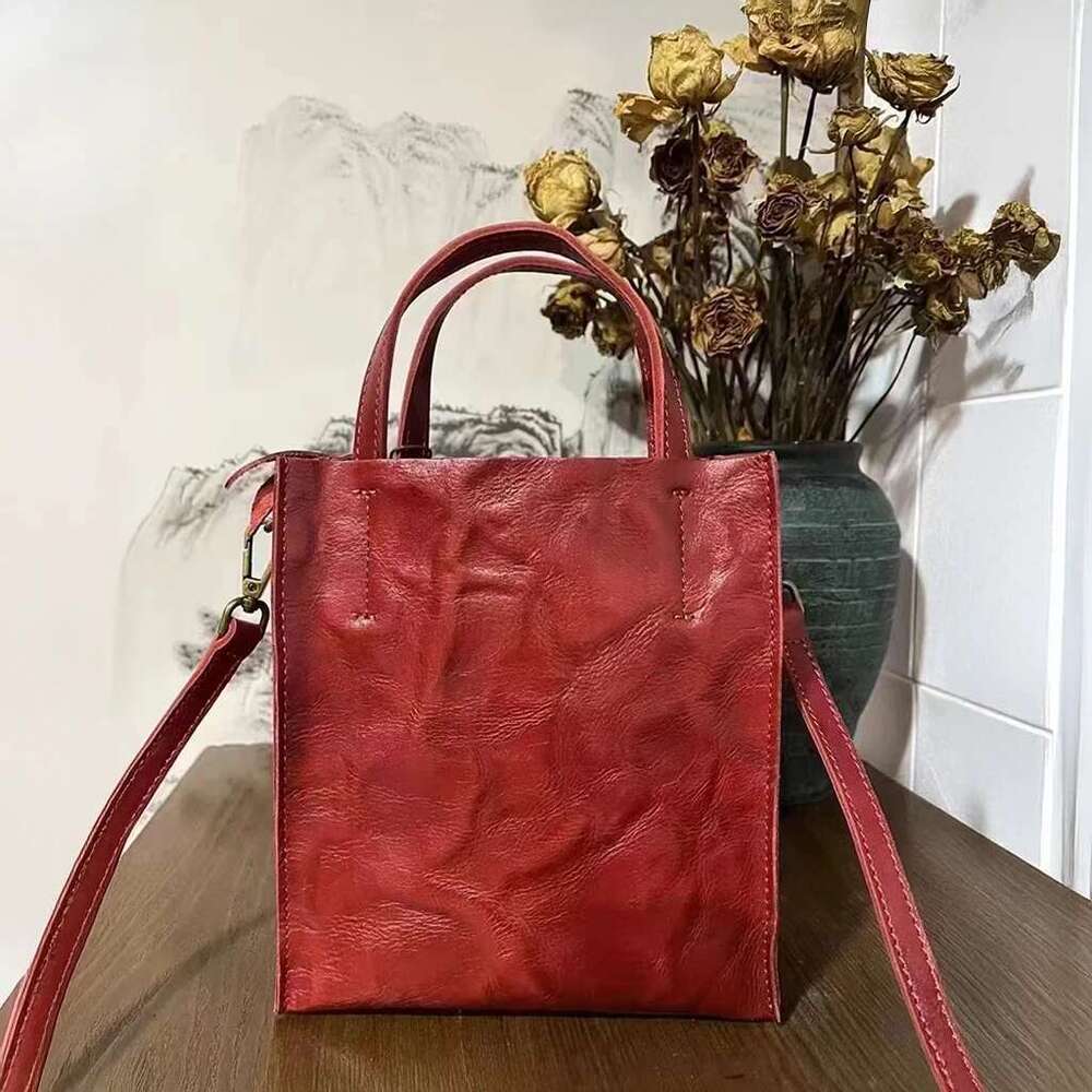 Women's Genuine Leather Bucket Bag Designer Crossbody Small Handbag Fashion Tote Square Cellphone Shoulder Lady Bags