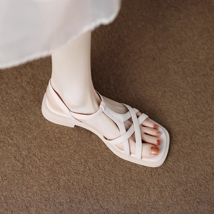 Free shipping Designer Women's Summer 2025 new retro thin-striped woven Roman shoes, toe exposed fashion thick-soled anti-slip beach sandals