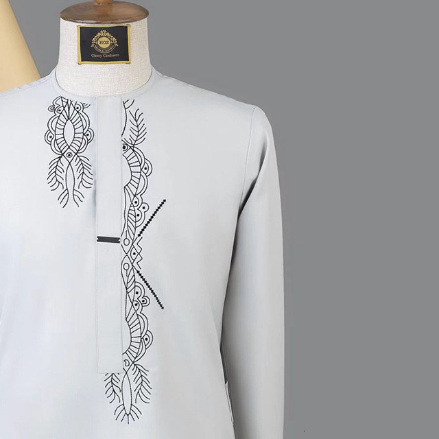 Designer Clothing Muslim Ethnic Printed Traditional Robe Set Splicing Men's Shirt With Pants 2025 New Style