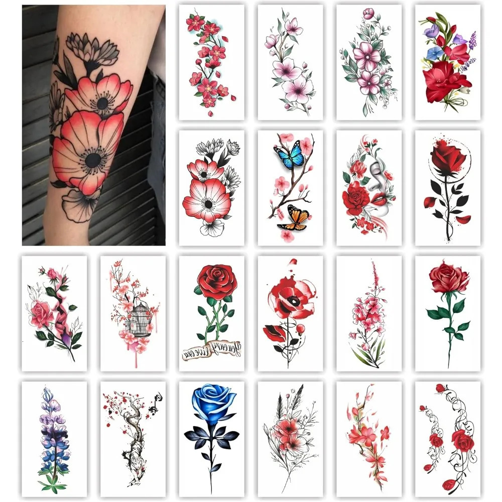 Flower Series 20 Sheets Color Temporary Tattoos for Women and Girls Fake Tattoo Stickers 250515