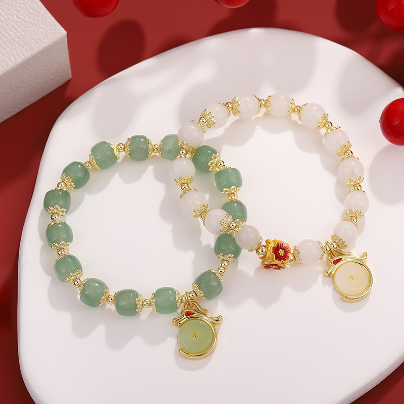 The Chinese style beads lucky Year of the Loong fortune coins agate red rope temple bracelet female