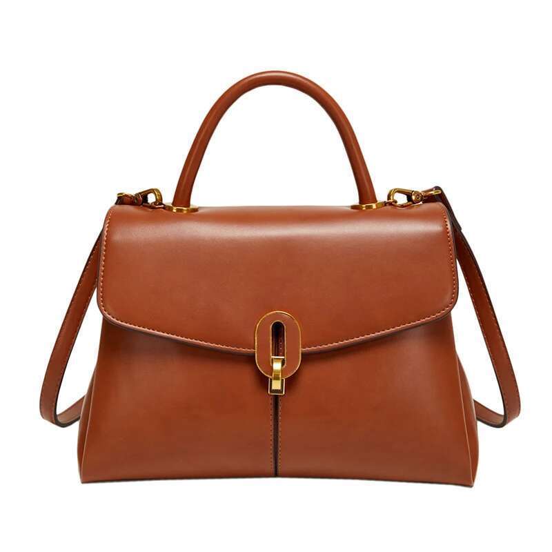Women Fashion Handbags Metal Buckle Design Stylish Shoulder Trendy Daily Use Bags Brown PU Leather Versatile Crossbody
