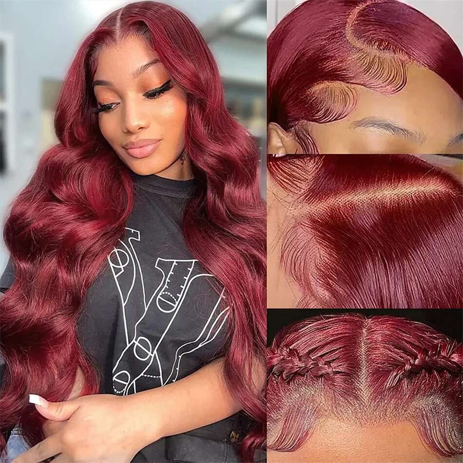 13x4 Body Wave Bury 99j Cherry Red Colored Front 100% Human Hair Wigs On Sale Glueless Lace Frontal Wig Pre Plucked