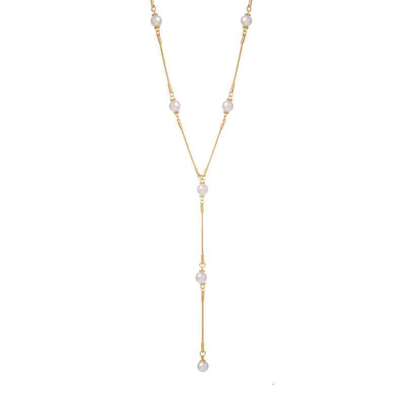 G4058 stainless steel collarbone sweater chain pearl pendant Y tassel women's necklace